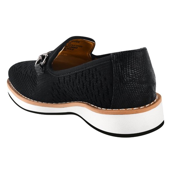 Joyce Boys Textile & Lizard Print Leather Kids Slip on Black Loafer Shoes - Picture 3 of 7